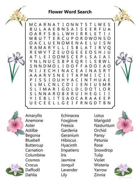 Printable Flower Word Search